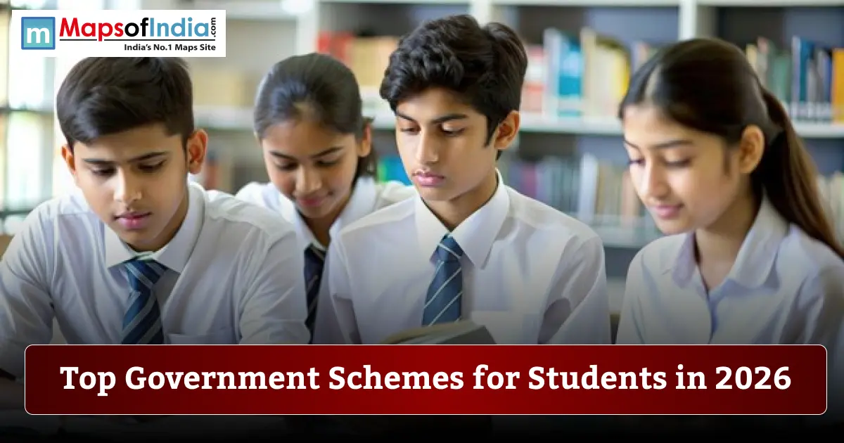 Students studying in a library representing top government schemes, scholarships, and education support programs available for students in 2026.
