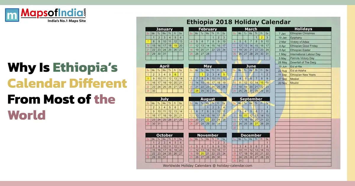 An Ethiopia holiday calendar grid alongside text asking "Why Is Ethiopia's Calendar Different From Most of the World".