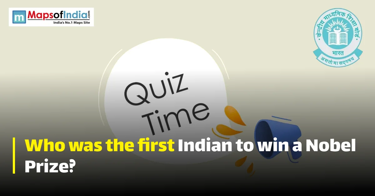 Quiz illustration with question marks and a student, featuring Maps of India and CBSE logos.