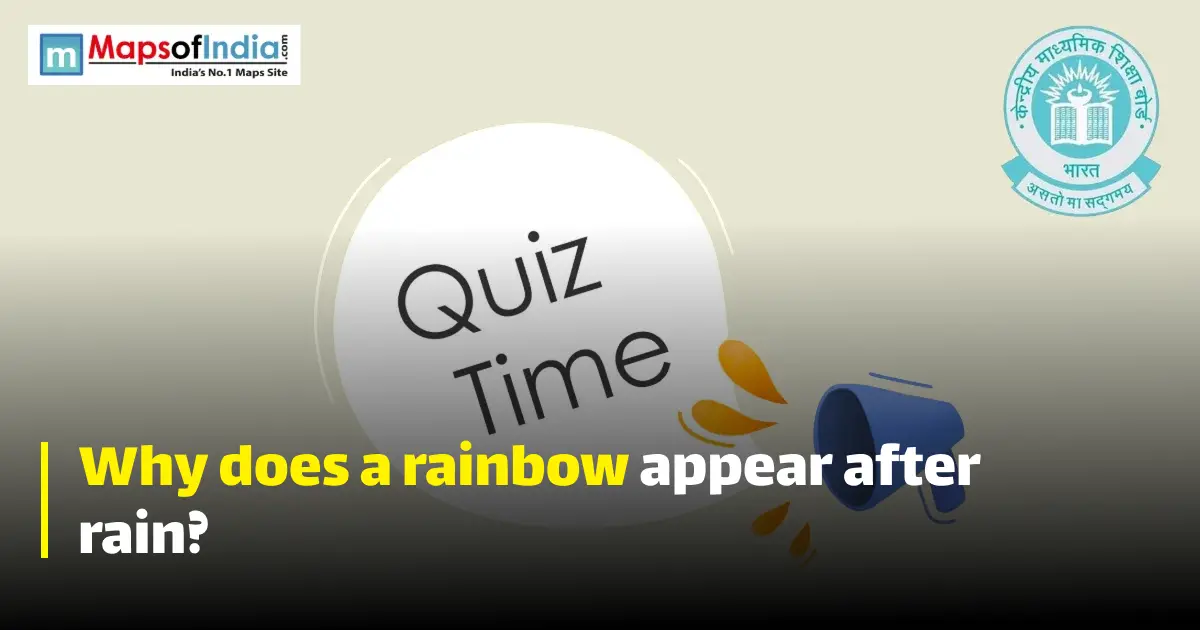 Quiz illustration with question marks and a student, featuring Maps of India and CBSE logos.