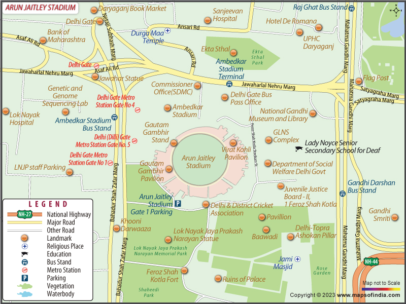 Arun Jaitley Stadium Map, Delhi | Location of Arun Jaitley