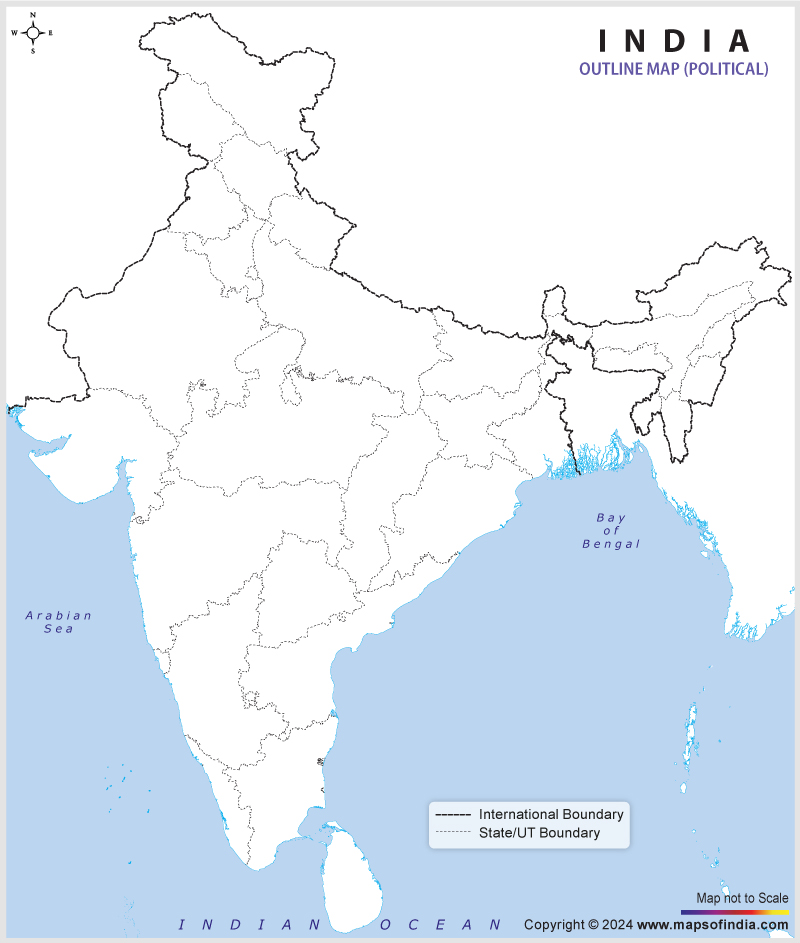 Political Outline Map Of India Printable India Political Map in A4 size