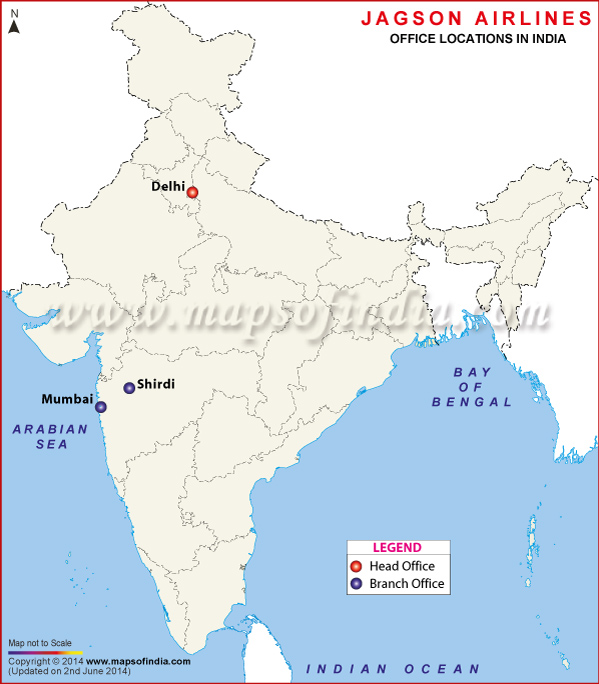 Jagson Airlines Locations in India Map