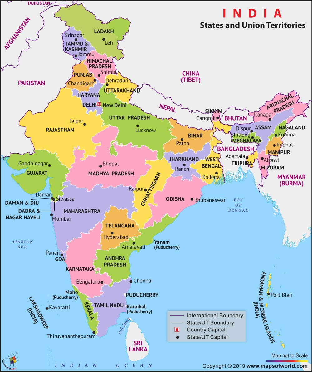 India Map  Free Map of India With States, UTs and Capital Cities