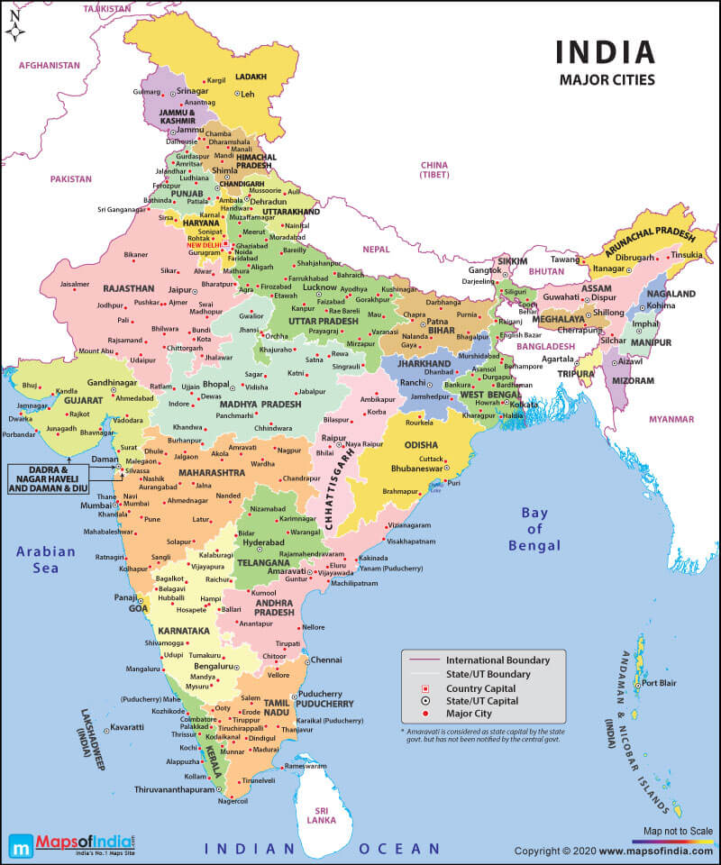 detailed map of india with states and cities Major Cities In Different States Of India Maps Of India detailed map of india with states and cities