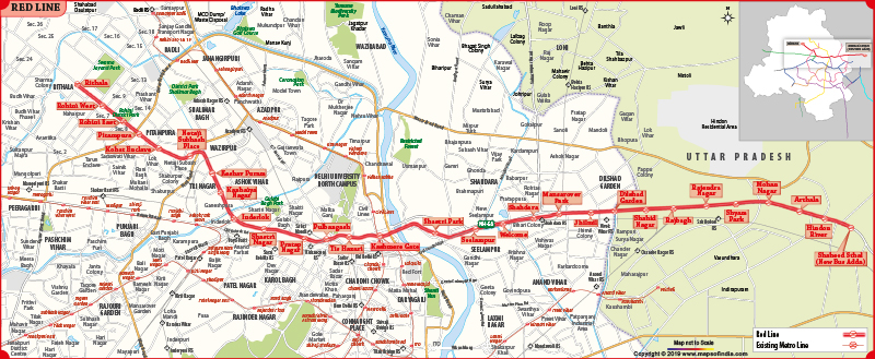 Red Line Delhi Metro Map Delhi Metro Red Line Map : Dilshad Garden   Rithala