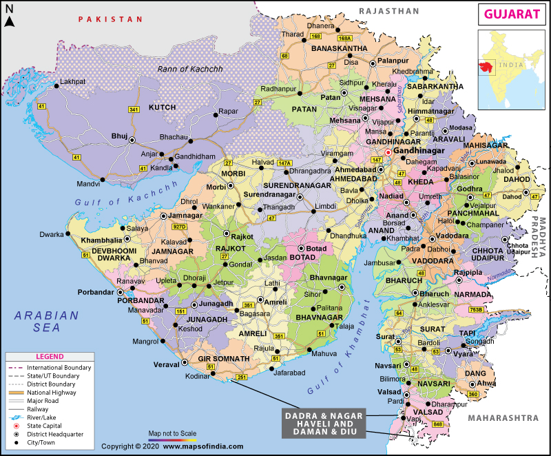 Political Map Of Gujarat Gujarat Map, State, Districts Information and Facts