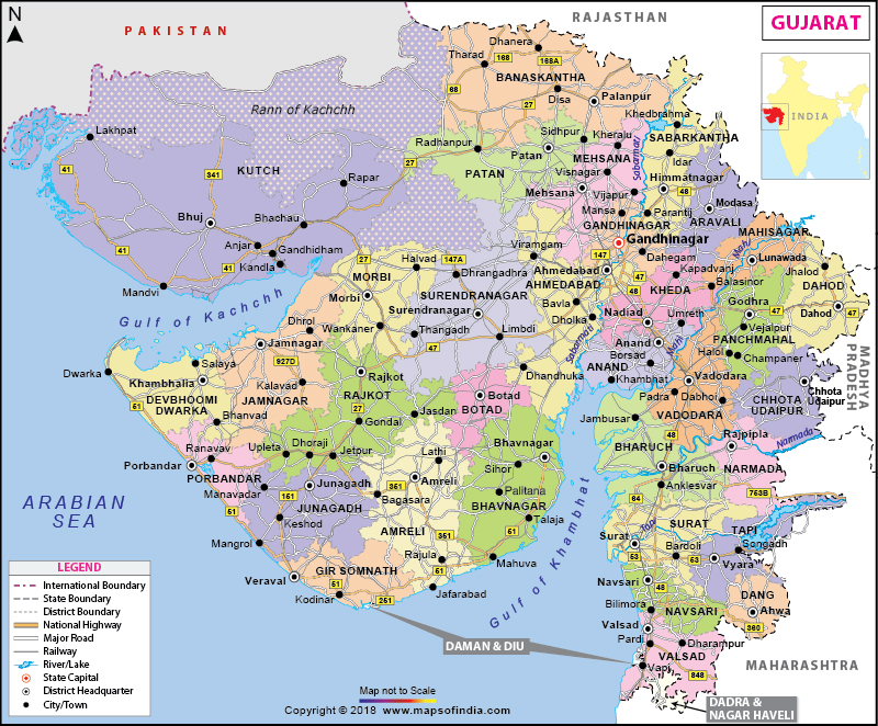 Gujrat In India Map Gujarat Map | Map Of Gujarat - State, Districts Information And Facts