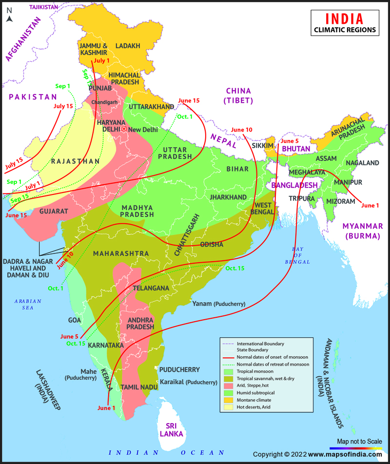 India Climate, Climate Map of India and Climatic Regions Map