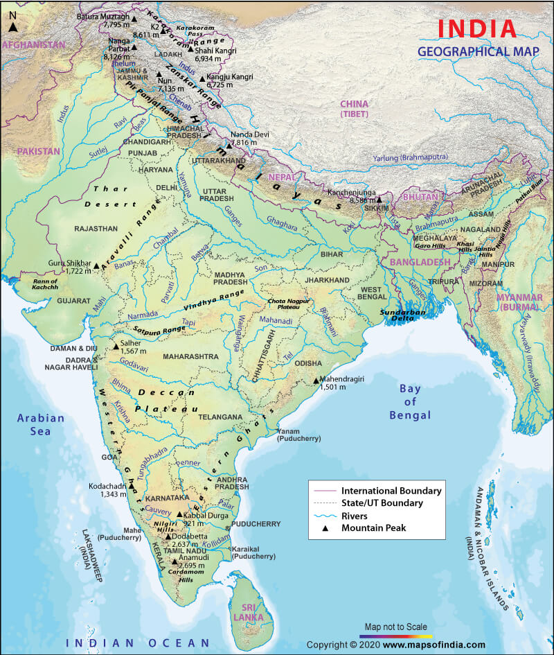 physical northern mountains of india map India Geography Maps India Geography Geographical Map Of India physical northern mountains of india map