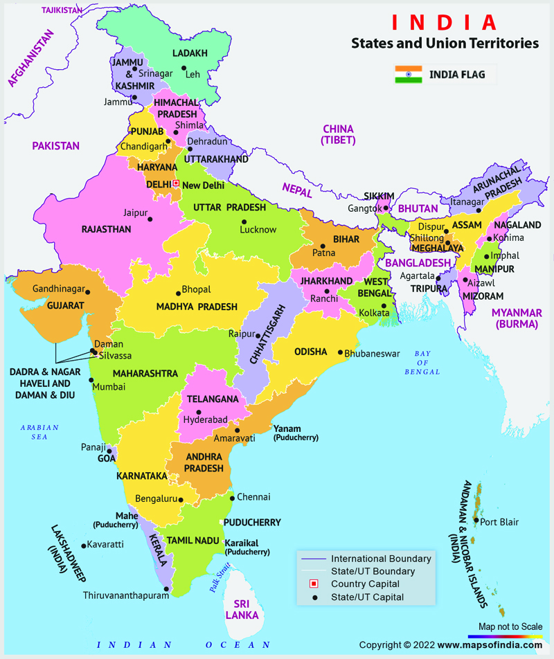 Political Outline Map Of India