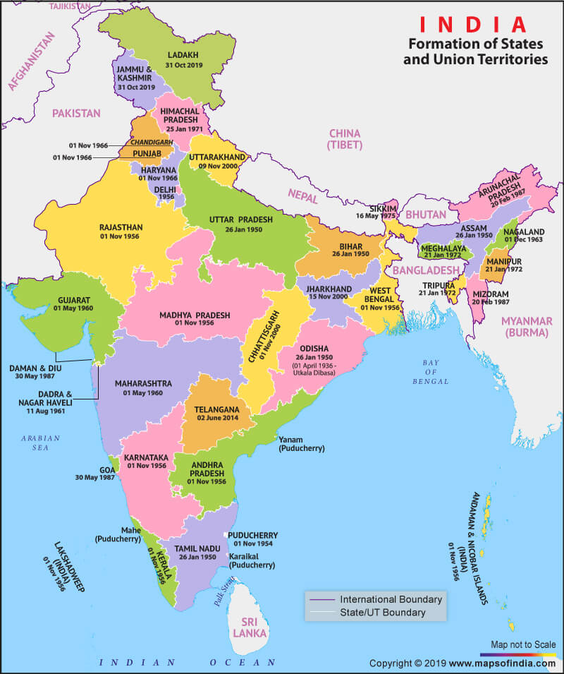 India Maps With State Formation of states in India| State of India