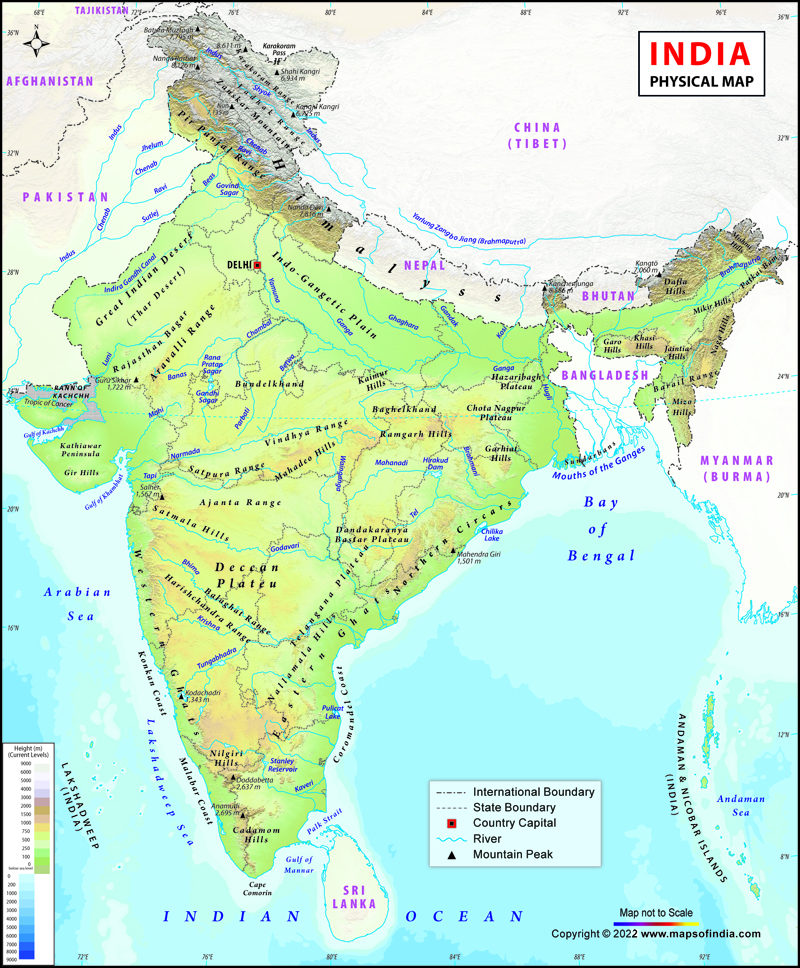 Map Of India Physical Features Physical Map of India, India Physical Map