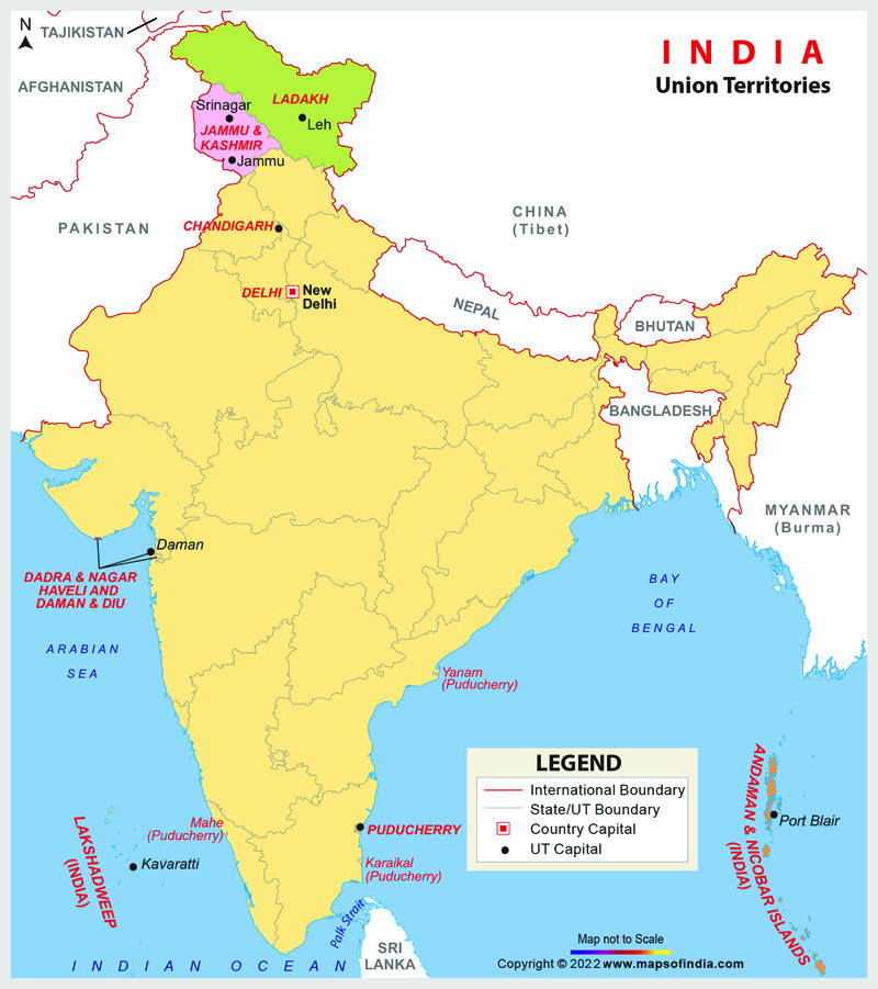 Indian States and Union Territories along with their Capitals 2022