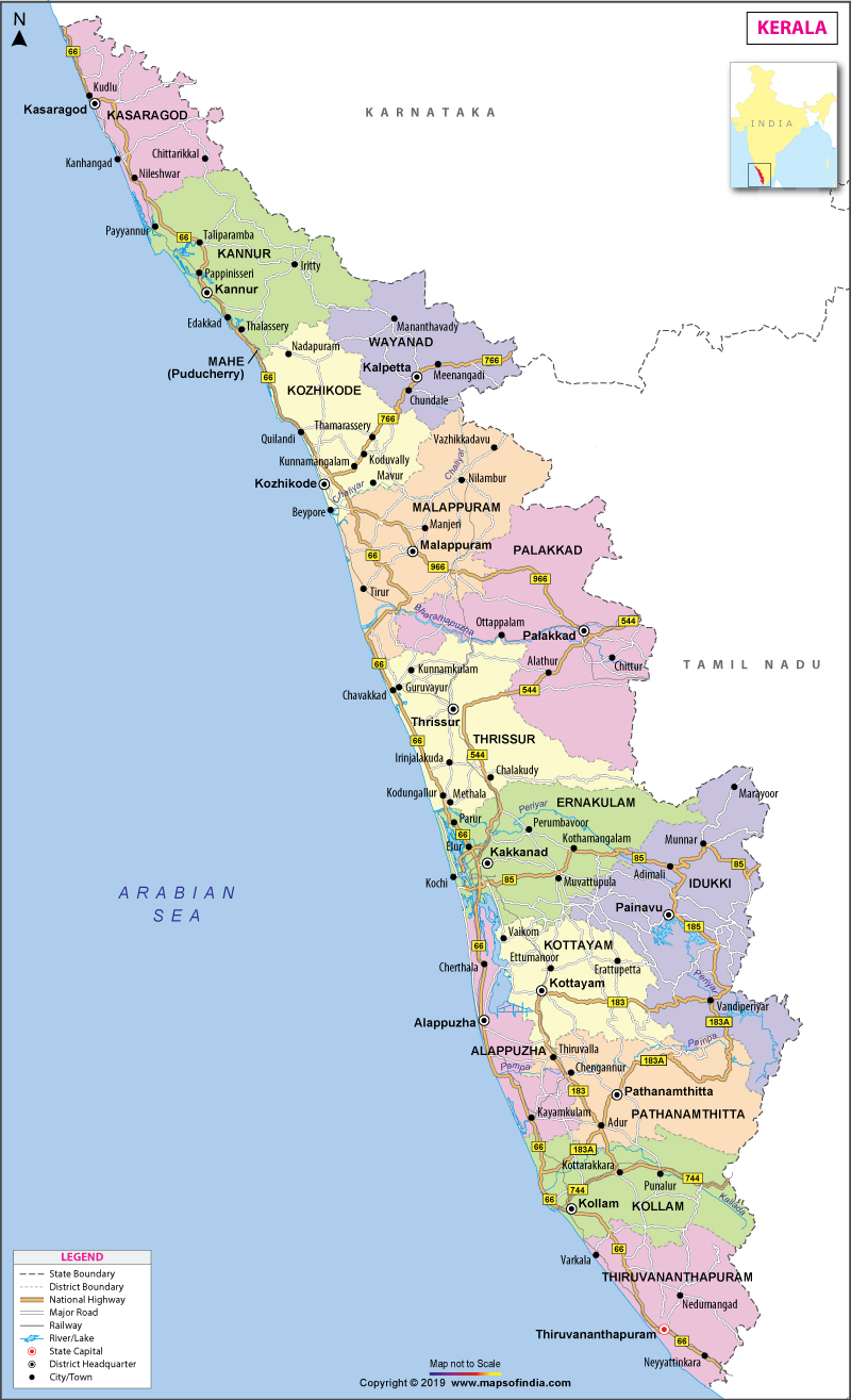 Kerala Outline Maps With Districts Jungle Maps Map Of Kerala Rivers
