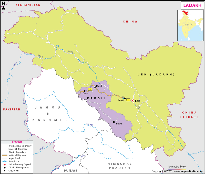 ladakh and kerala in india map Ladakh Map Union Territory Information Facts And Tourism ladakh and kerala in india map