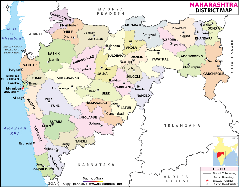 Districts Map of Maharashtra, Maharashtra Districts Map, Maharashtra ...