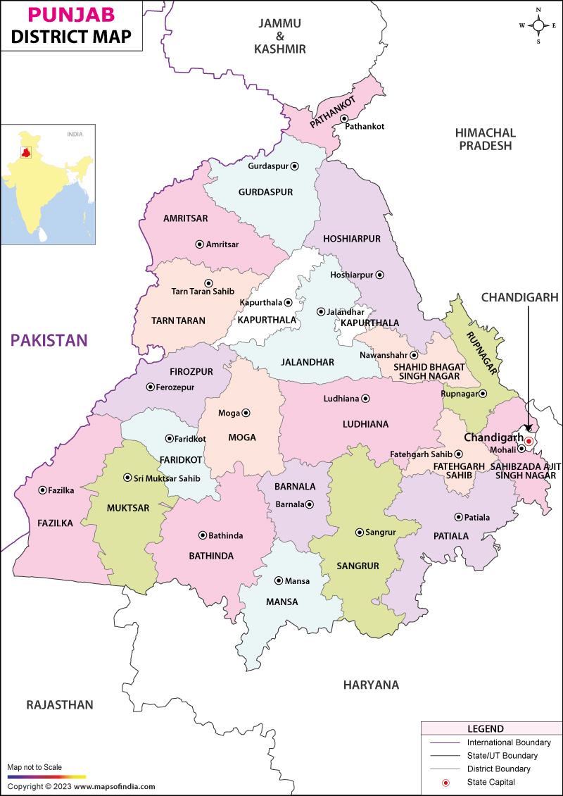 punjab state map with districts Punjab Districts Map Districts Of Punjab punjab state map with districts