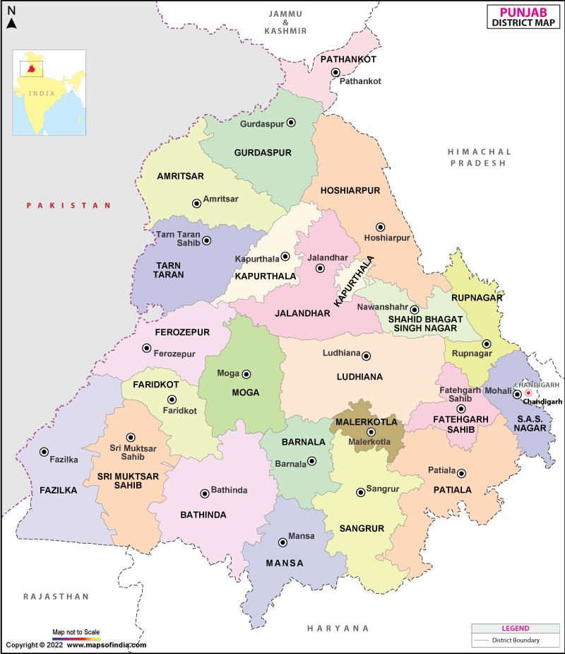 where is punjab in india map Punjab District Map where is punjab in india map