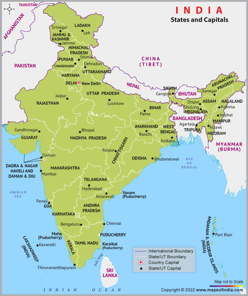 Location Of Delhi In India Political Map States And Capitals Of India Map, List Of Total 28 States And Capitals Of  India
