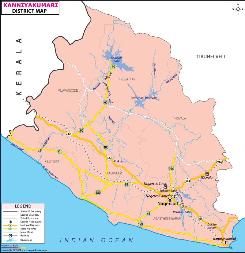 Political Kanyakumari In India Map