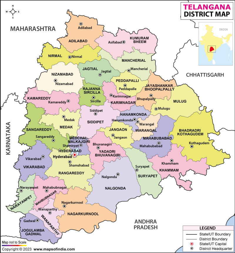 State Of Telangana Map Districts of Telangana