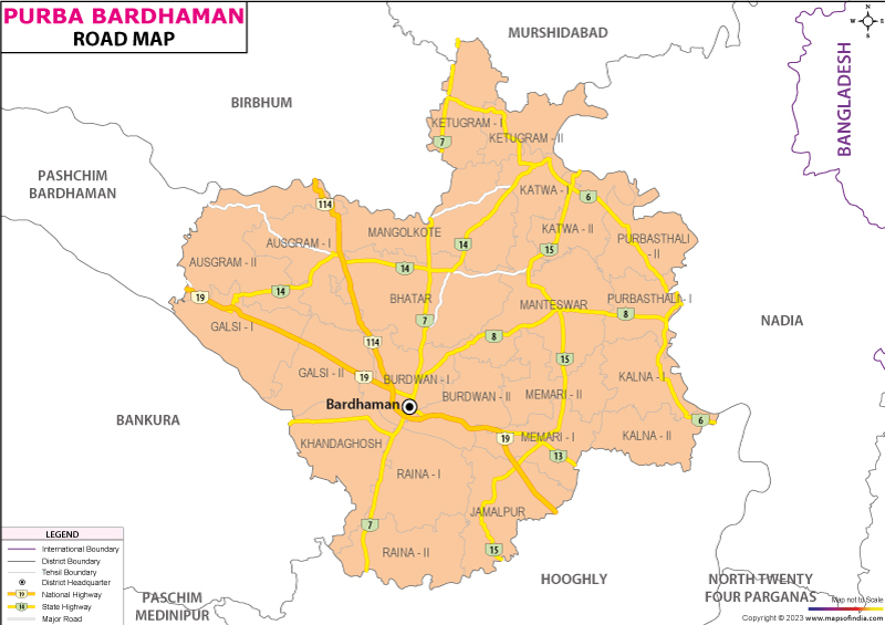 Purba Bardhaman Road Map 
