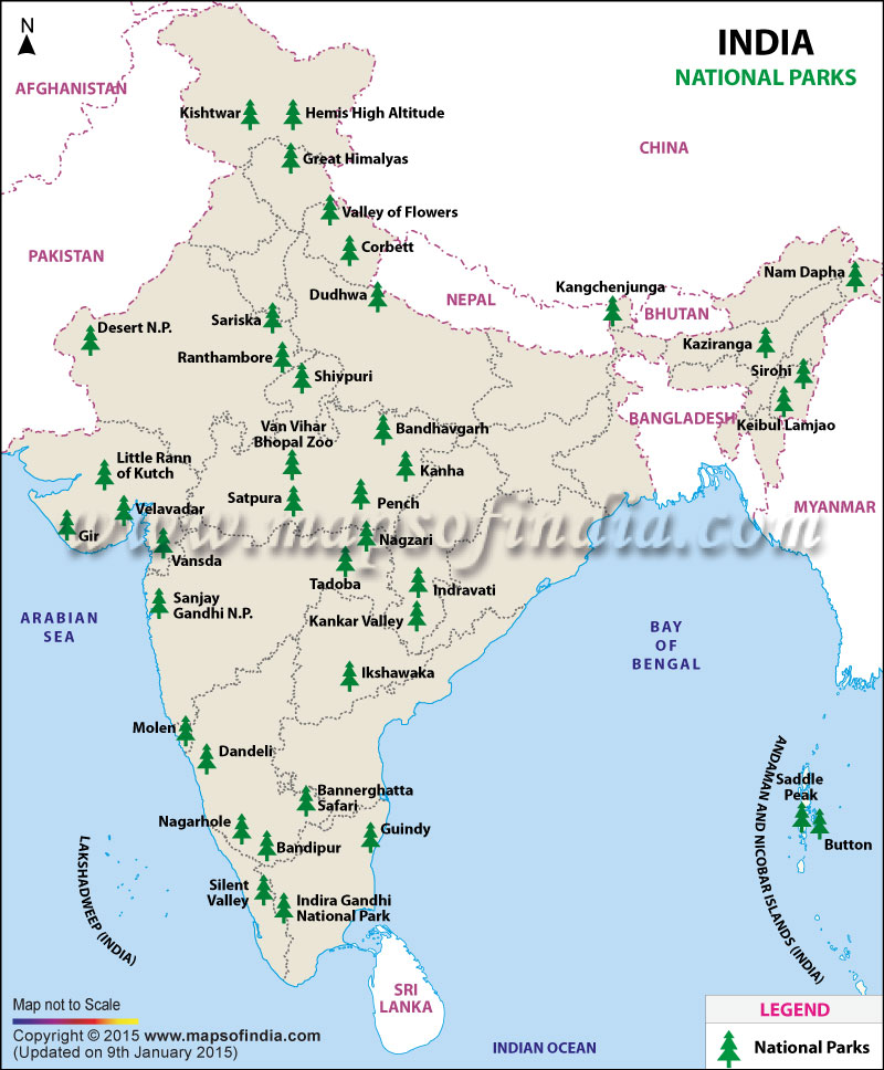 maps of national parks List Of National Parks In India Map Of National Parks In India maps of national parks