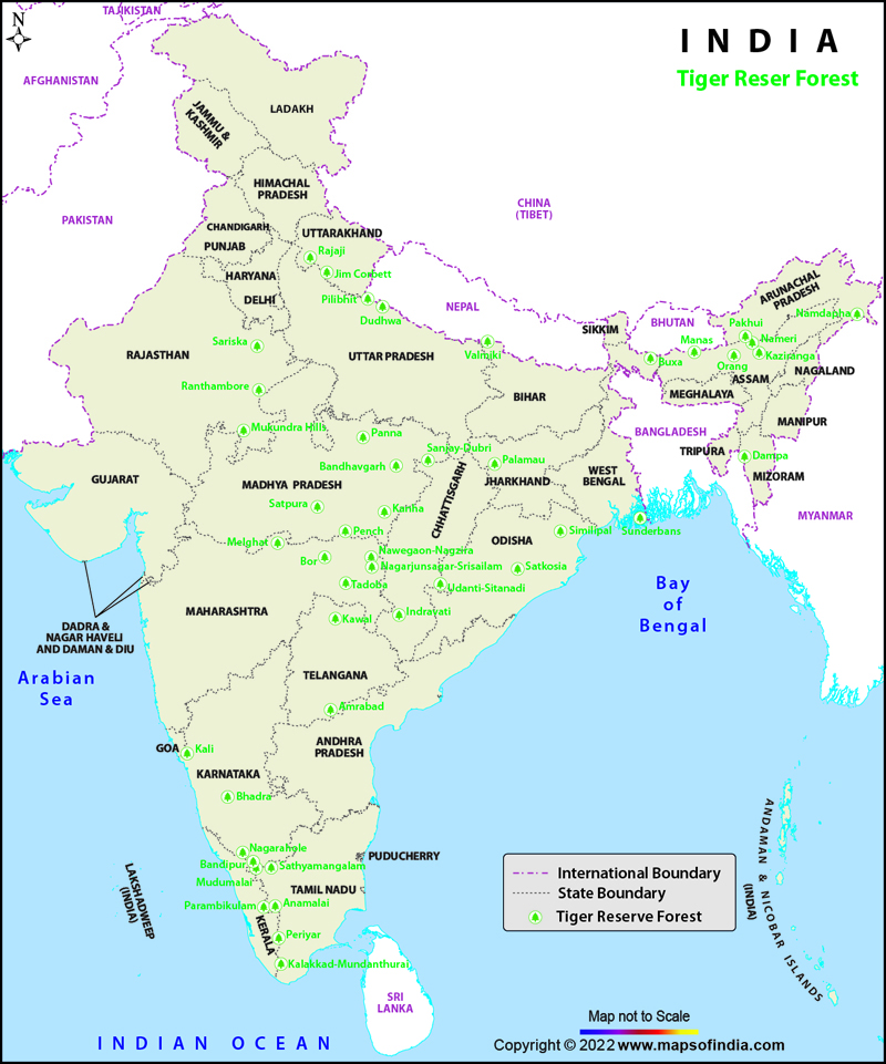 List of Tiger Reserves in India, Map of Tiger Reserves in India