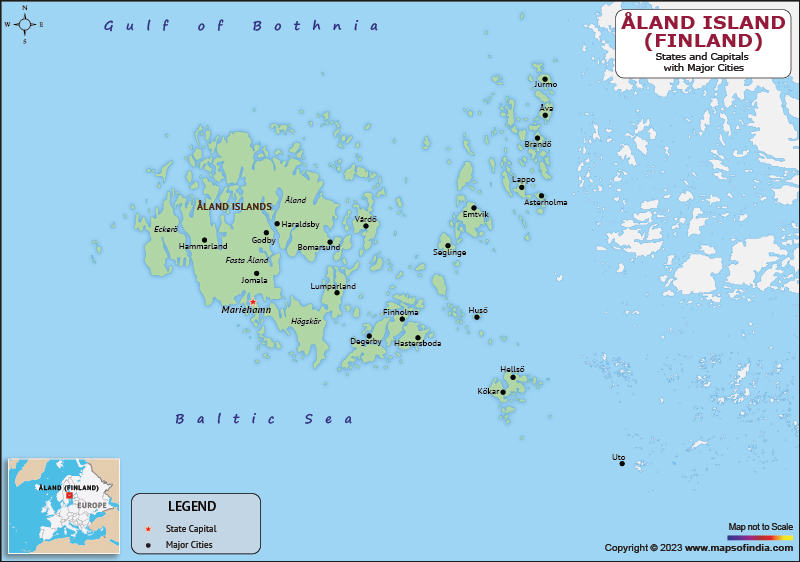 Aland Finland Municipalities  and Capital Map