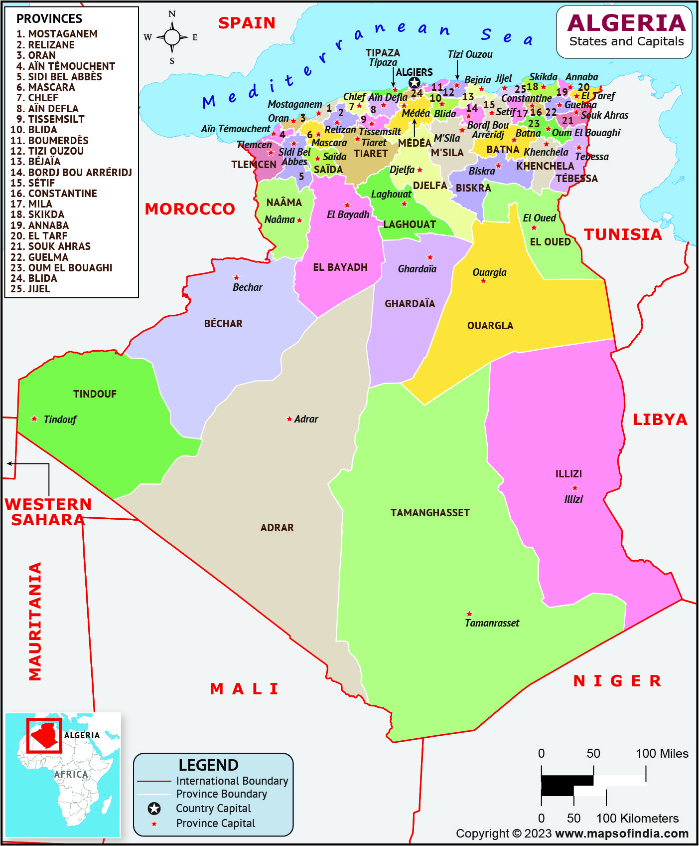 Algeria Provinces and Capitals List and Map | List of Provinces and ...