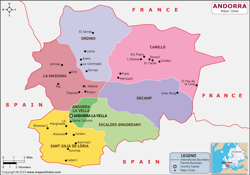 Andorra Major Cities Map | List of Major Cities in Different States of ...