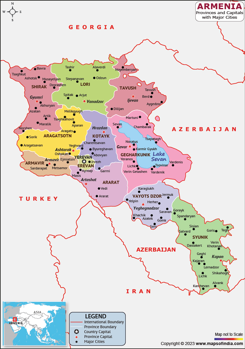 Armenia Provinces and Capital Map