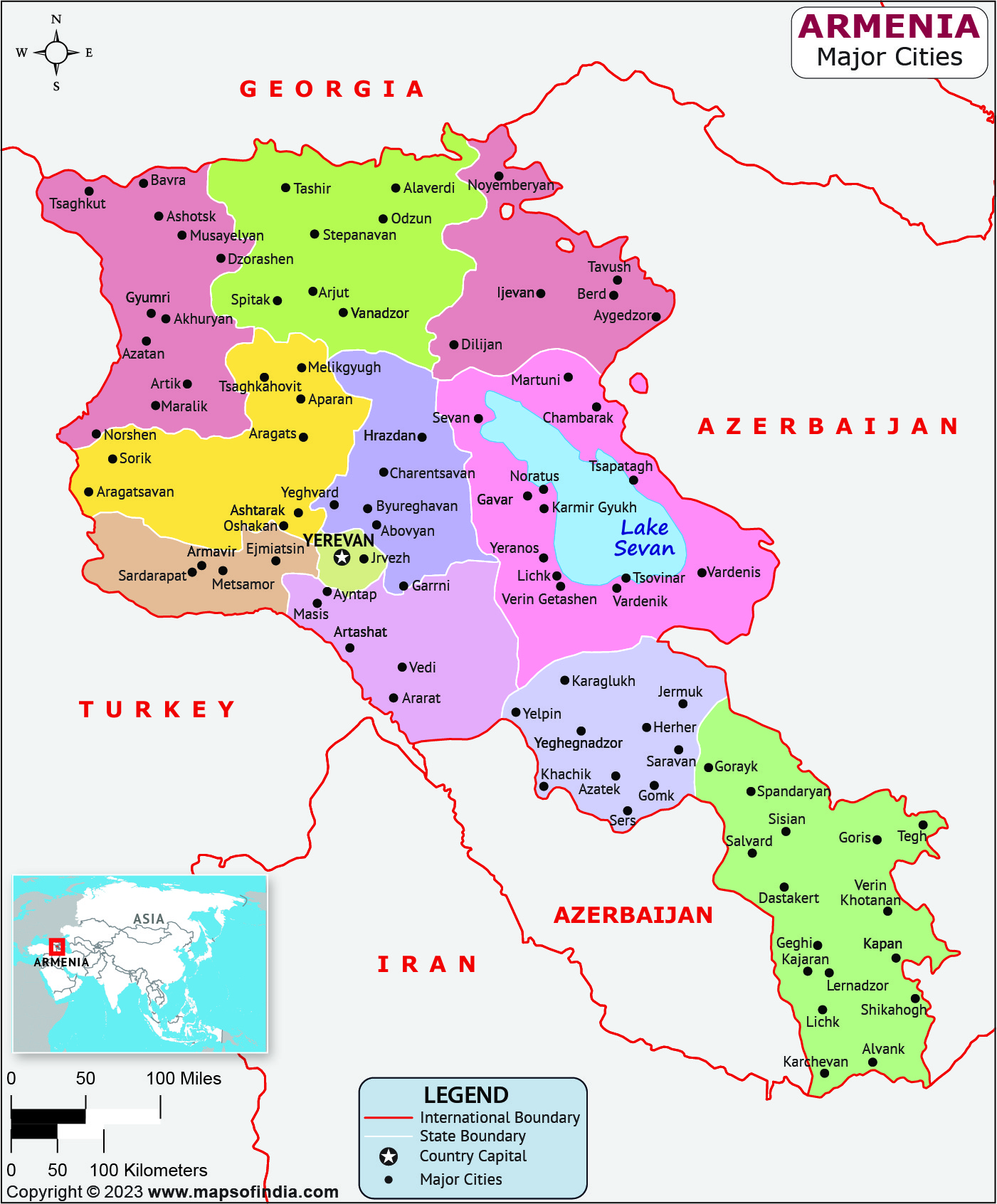 Armenia Major Cities Map