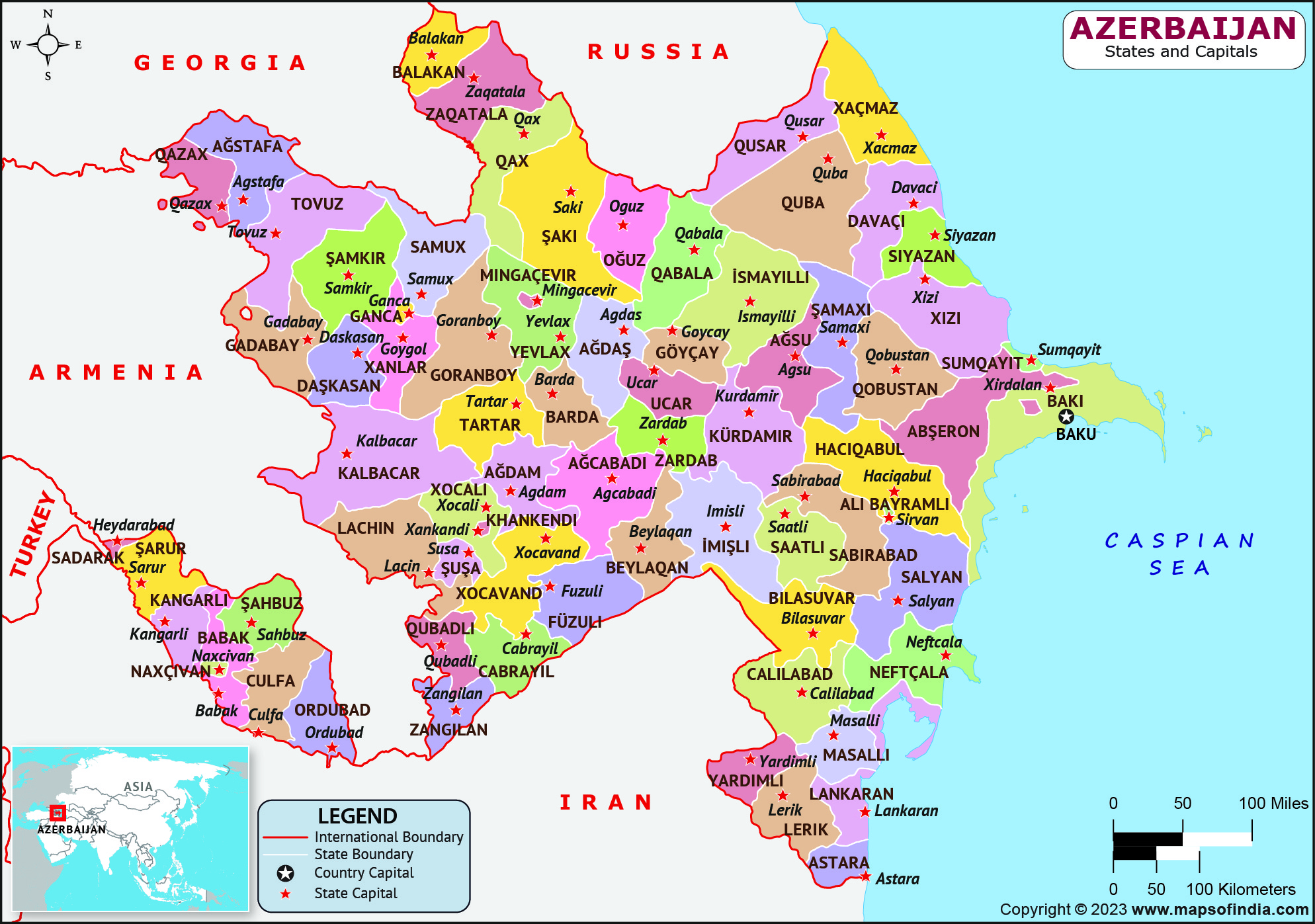 Azerbaijan Districts  and Capital Map