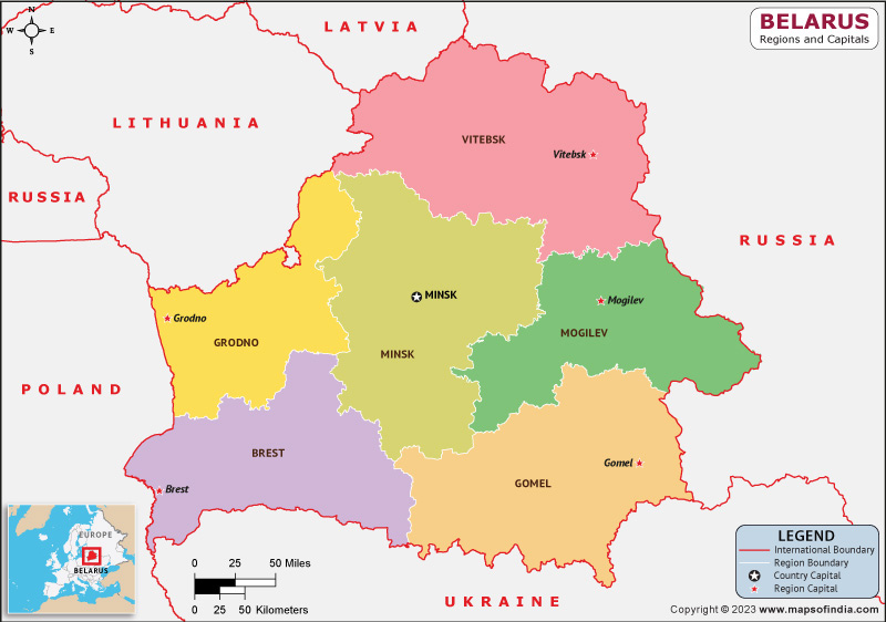 Belarus Regions and Capitals List and Map | List of Regions and ...