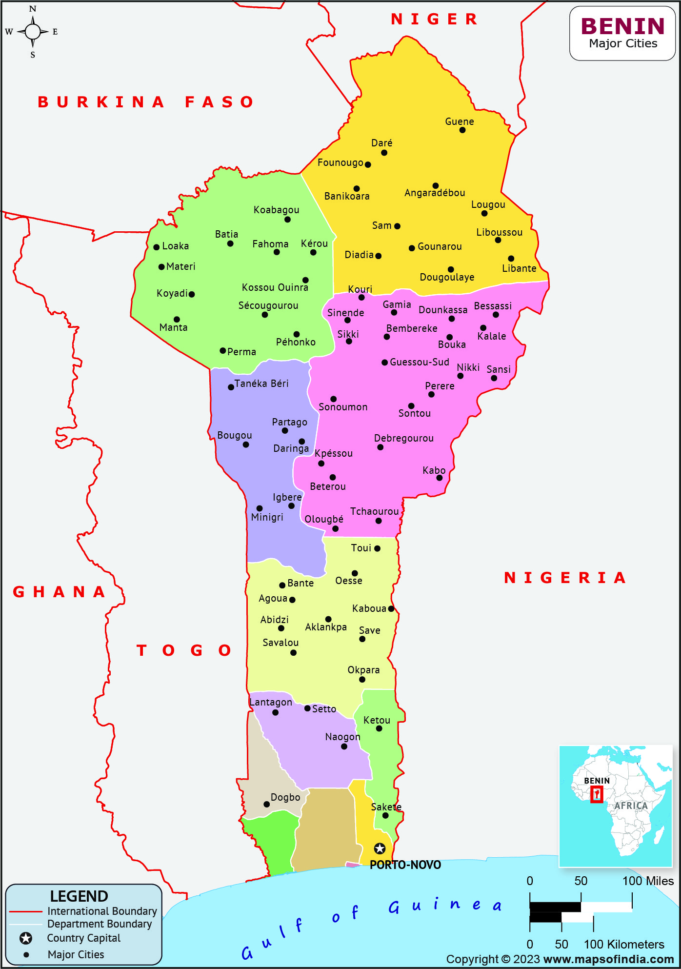 Benin Major Cities Map | List of Major Cities in Different States of Benin