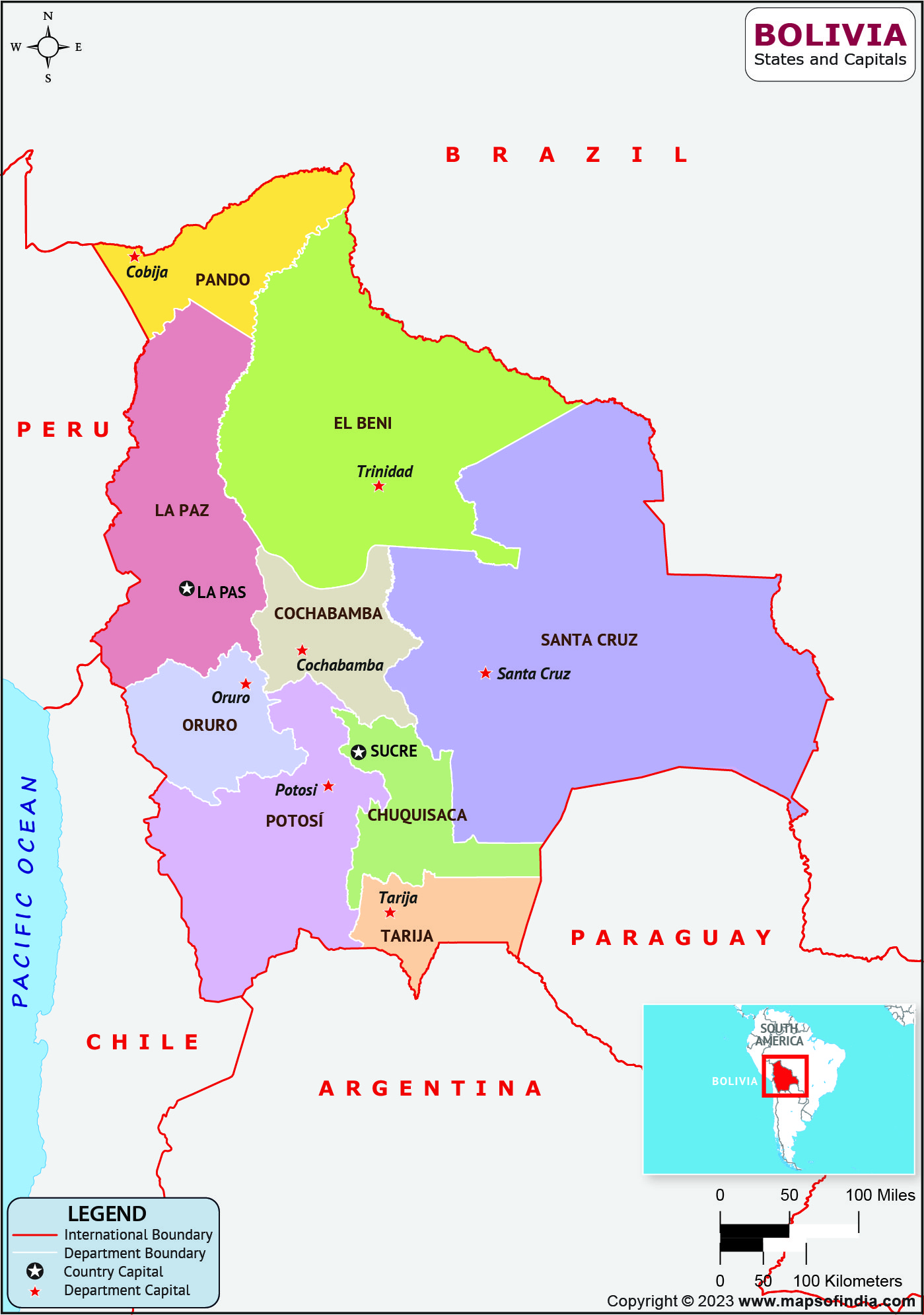 Bolivia Departments and Capitals List and Map | List of Departments and ...