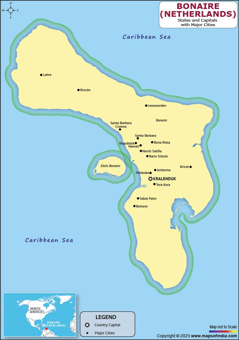 Bonaire Municipalities And Capital Map 