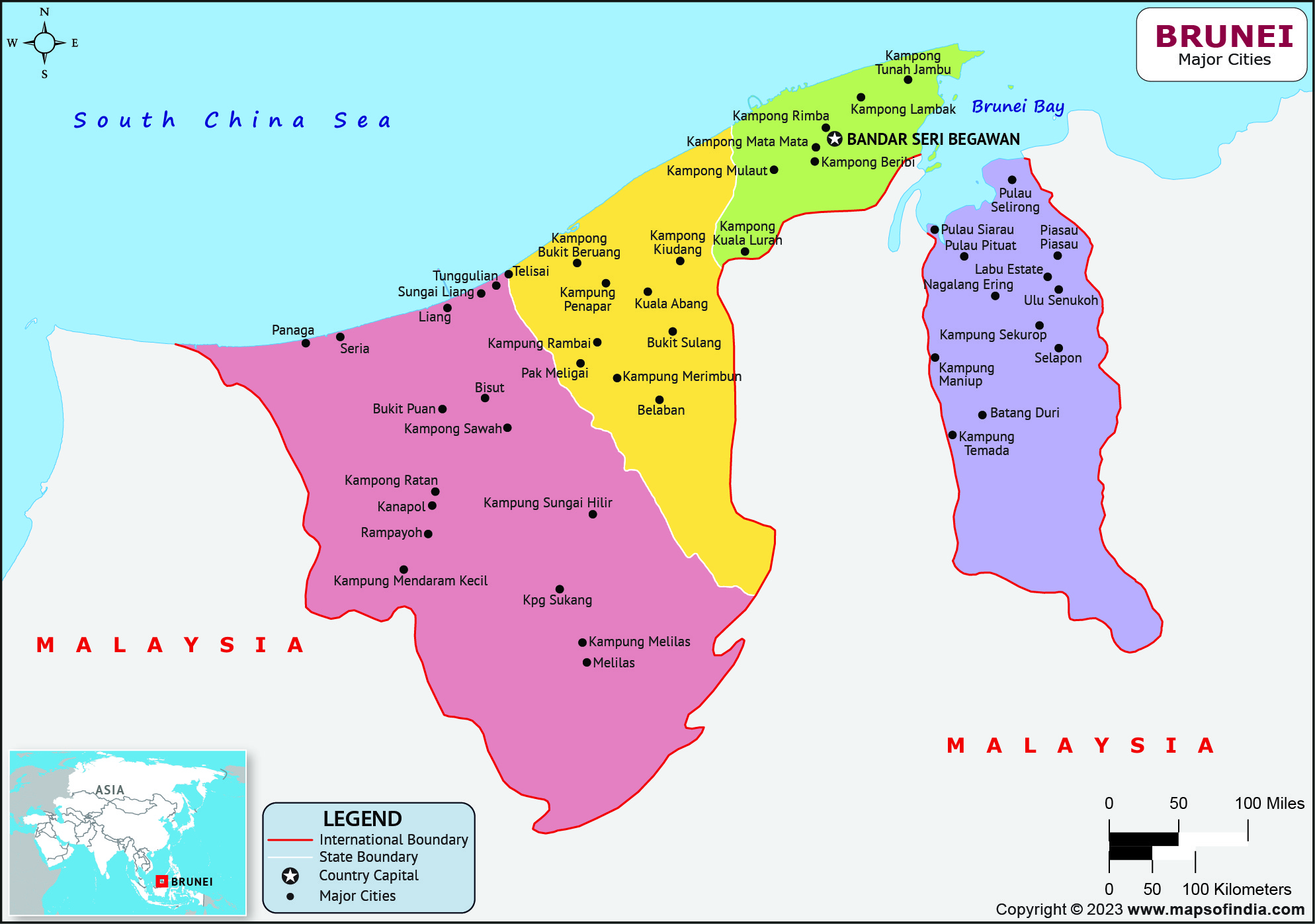 Brunei Major Cities Map