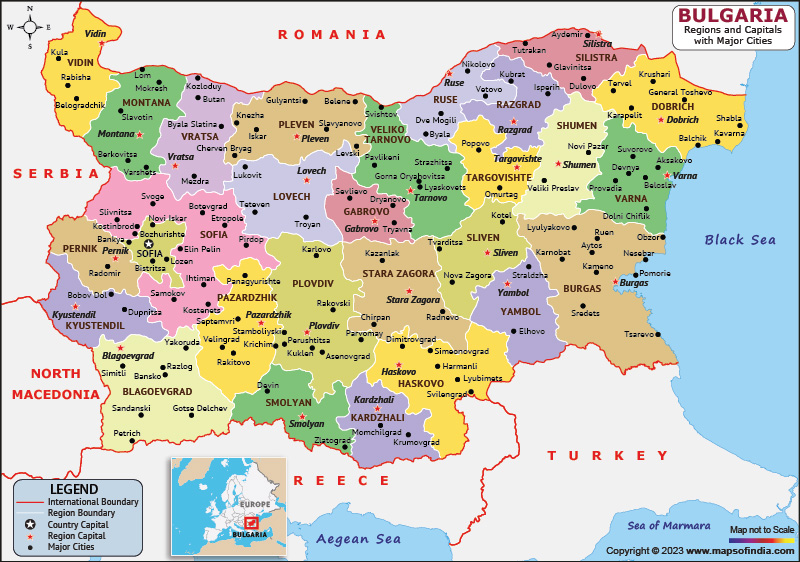 Bulgaria Regions And Capital Map 