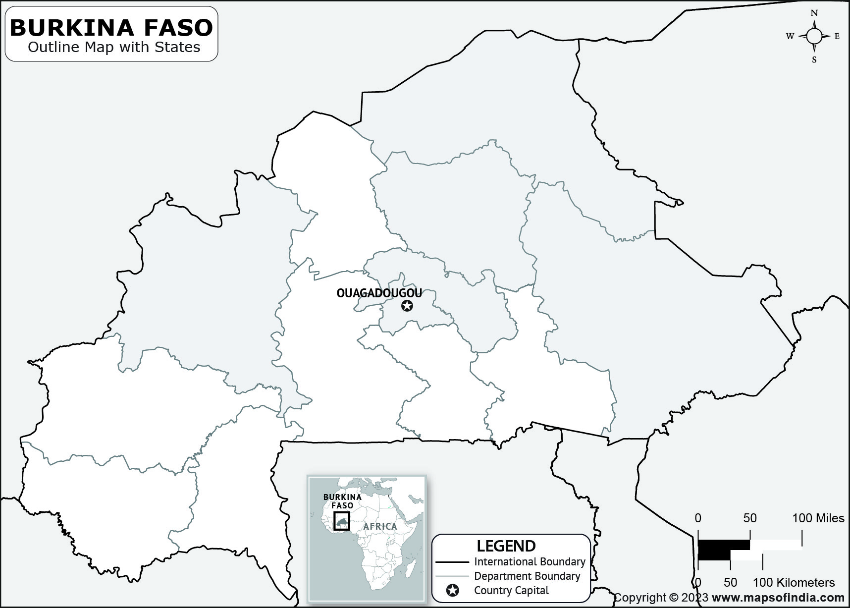 Burkina Faso Outline Map Burkina Faso Outline Map With State Boundaries