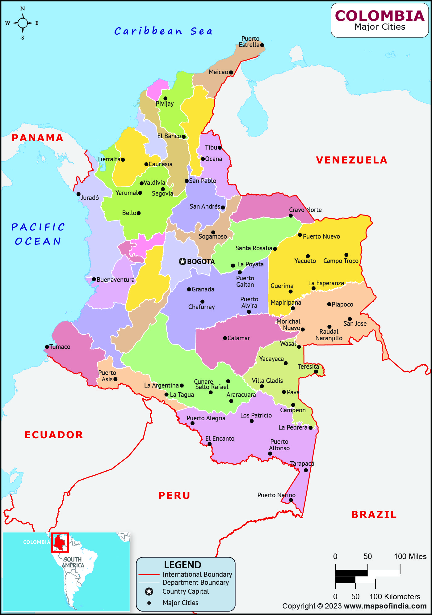 Colombia Major Cities Map | List of Major Cities in Different States of ...