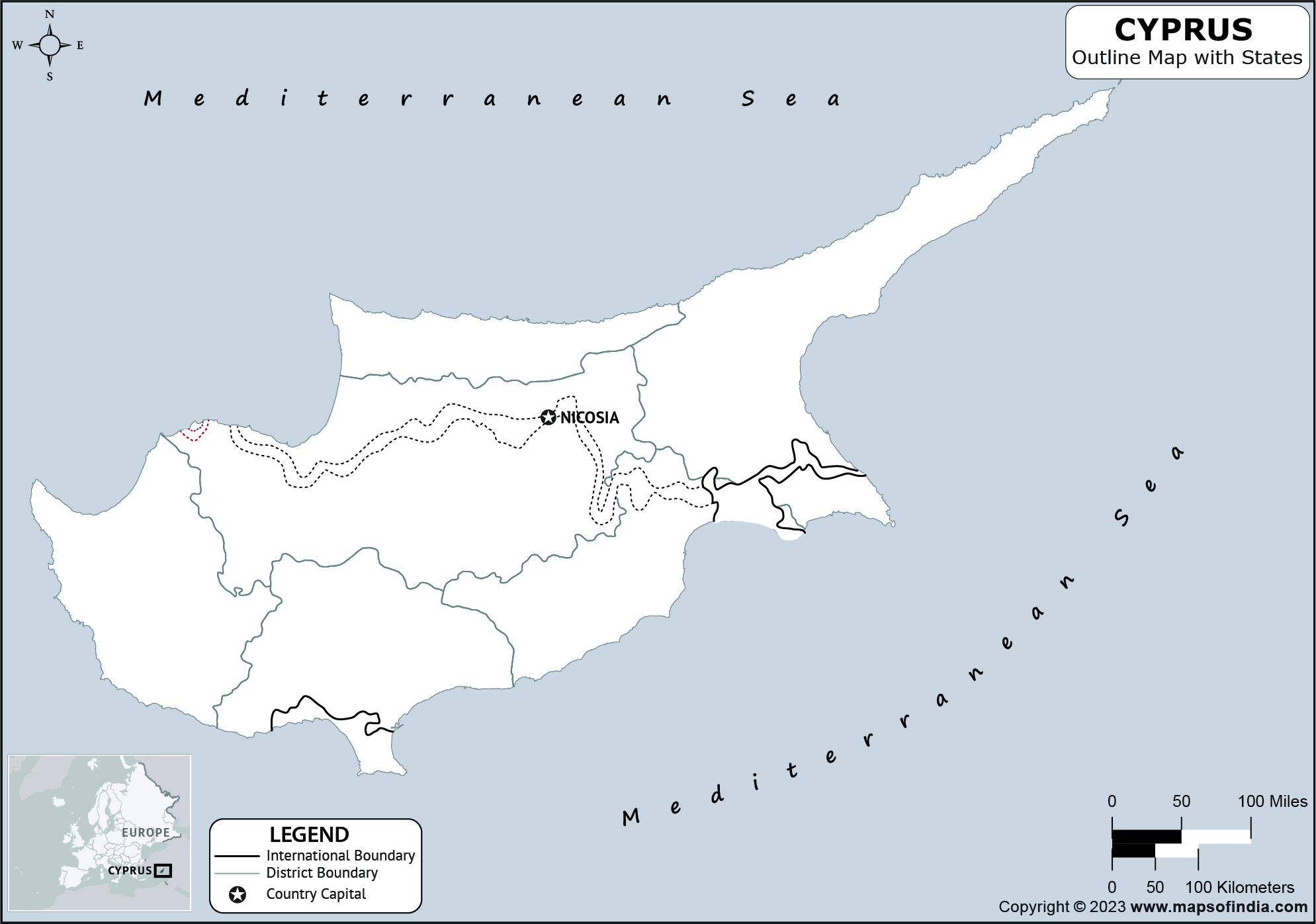 Cyprus Blank Outline Map