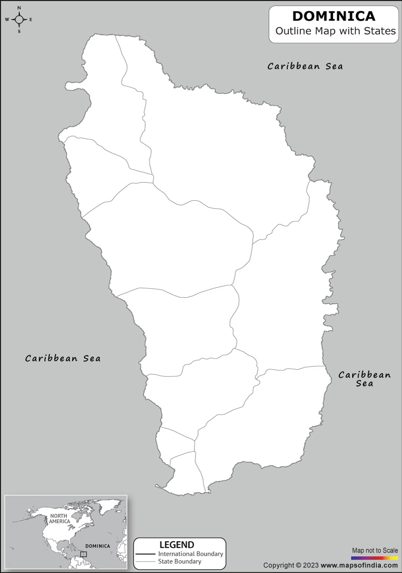 Dominica Outline Map | Dominica Outline Map with State Boundaries