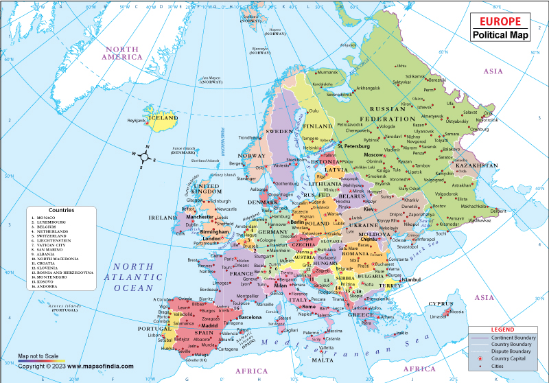 europe continent map with countries