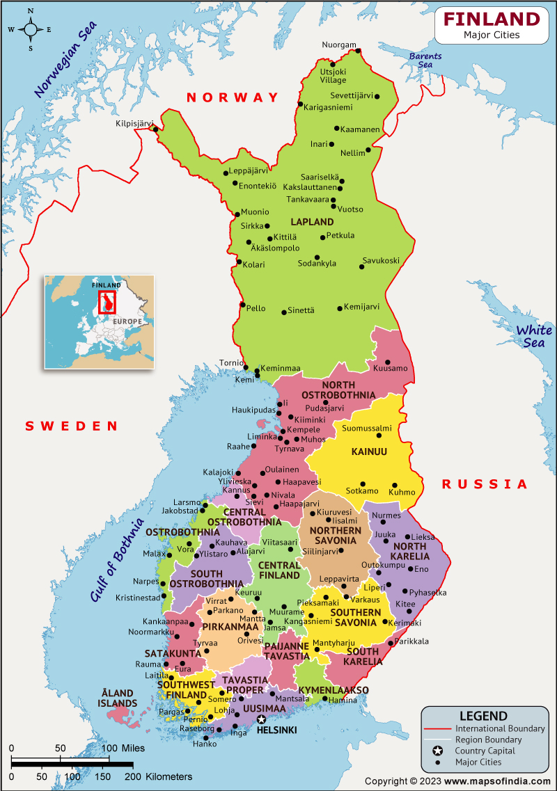 Finland Major Cities Map | List of Major Cities in Different States of ...
