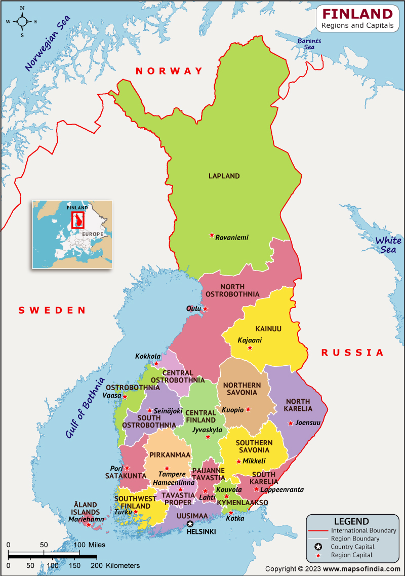Finland Regions and Capitals List and Map | List of Regions and ...
