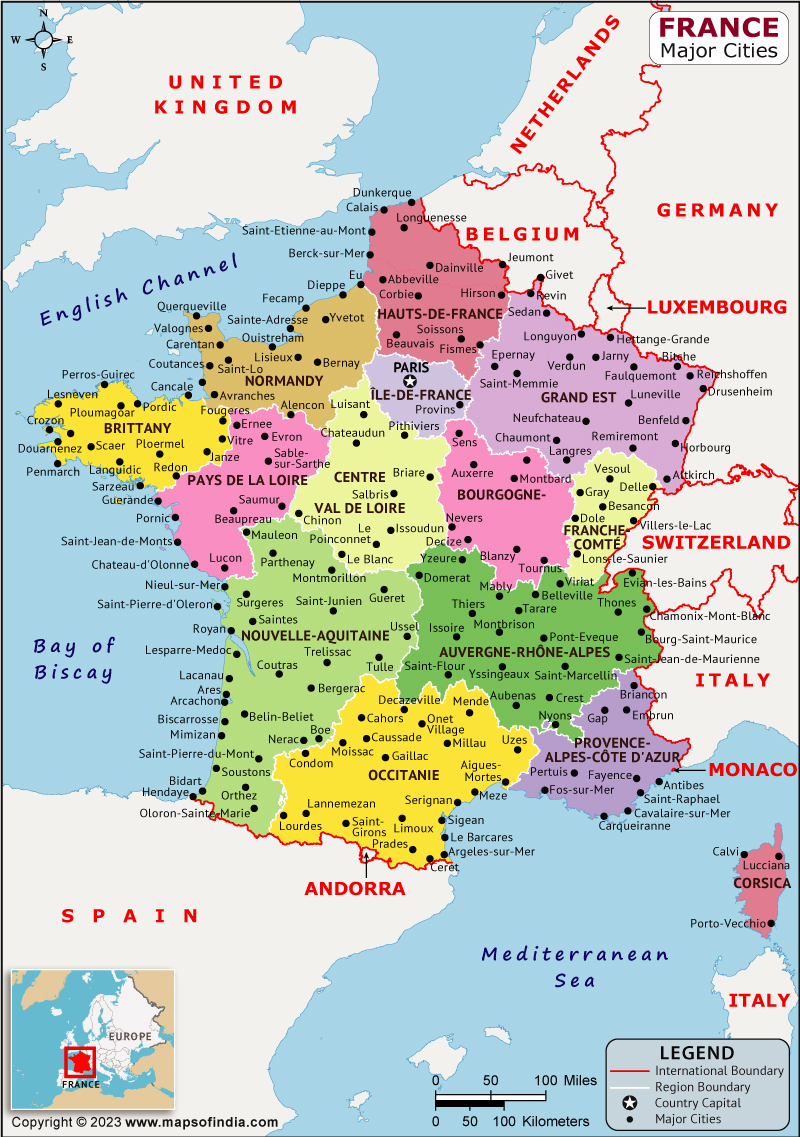 France Major Cities Map | List of Major Cities in Different States of ...