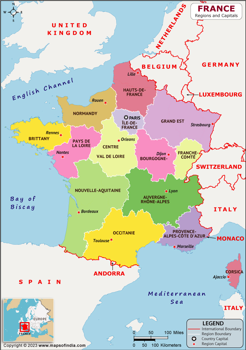 France Regions and Capitals List and Map | List of Regions and Capitals ...